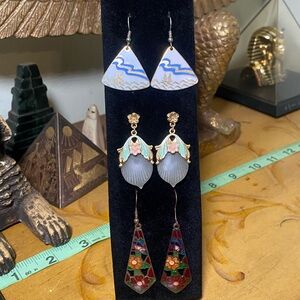 Vintage Drop Earrings Set - Blue, Green, Red